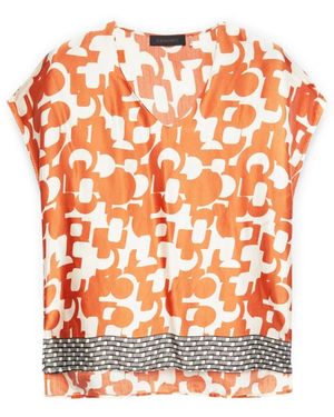 Elena Miro Overhemden ,Veelkleurig ,Satijn Geometrische Print Satijnen Blouse - Oranje