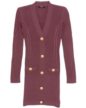 Balmain Truien & Vesten ,Paars ,Vestido Corto Con Cuello En V