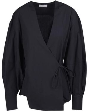 Ottod'Ame Overhemden ,Zwart ,Katoen Wikkel Katoenen Blouse - Blauw