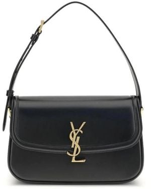 Saint Laurent Leder-Schultertasche Mit Metallverschluss - Schwarz