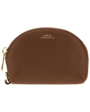 A.P.C. Accessoires ,Bruin ,Leer Monnaie Kaarthouder