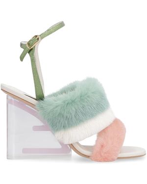 Fendi Mink Pelz Absatz Sandalen - Blau
