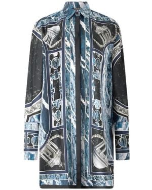 Roberto Cavalli Korte Zijden Jurk Met Marmerprint - Blauw