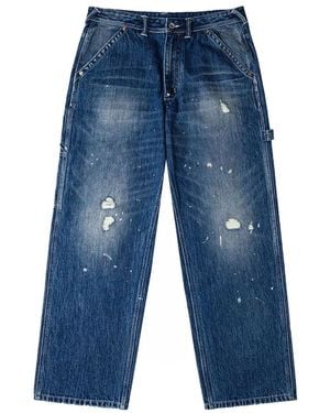 Evisu Washed Patchwork And Seagull Print Loose Fit Denim Jeans - Blauw
