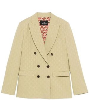 Etro Jassen ,Katoen Double-Breasted Blazer Met Patroon - Naturel