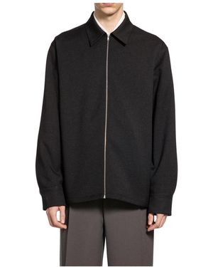 Jil Sander Jassen ,Zwart ,Wol Wool Poplin Zip-Up Shirt