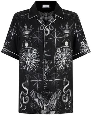 Philipp Plein Kurzarmhemd Mit Button-Down-Kragen Und Esoterischem Print - Schwarz