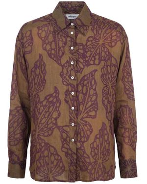 Ottod'Ame Overhemden ,Veelkleurig ,Semi-Transparante Blouse Met Klassieke Kraag - Bruin