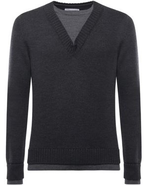Alpha Studio Merinowolle V-Ausschnitt Pullover Anthrazit - Blau