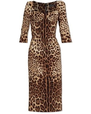 Dolce & Gabbana Zijden Jurk Met Dierenprint - Bruin