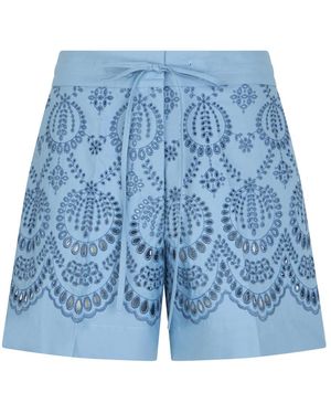 P.A.R.O.S.H. Floral Lace Panel Shorts - Blauw