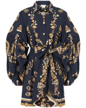 CAMILLA Taurus Rising Volume Sleeve Shirt Dress With Tie - Blauw