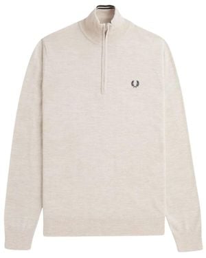 Fred Perry Klassischer Halbzip Merinowollpullover - Weiß