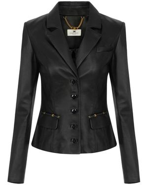 Elisabetta Franchi Leren Jas Met Logo Details - Zwart