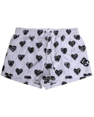 Dolce & Gabbana Schwarze Herren Boxer Badebekleidung Mit Herzdruck - Blau