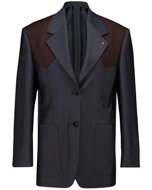 Versace Jassen ,Grijs ,Wol Wol-Mohair Blazer - Blauw