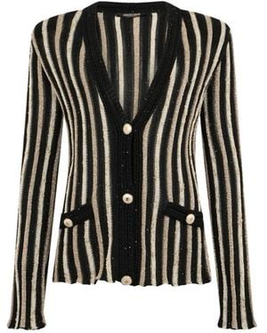 Roberto Cavalli Truien & Vesten ,Zwart ,Katoen Cardigan Met Gelamineerde Strepen