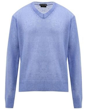 Tom Ford Lila Seiden V-Ausschnitt Pullover - Blau