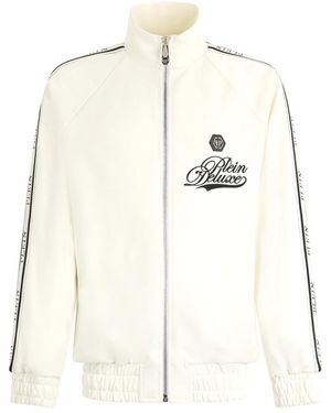 Philipp Plein Hoodies & Sweatvesten ,Polyester Tracksuit Jacket Deluxe Signature Signature - Naturel