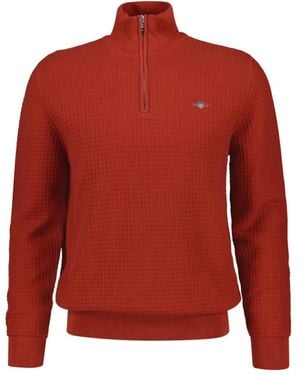 GANT Baumwoll-Top Mit Halbem Reißverschluss Und Textur - Rot