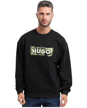 HUGO Hoodies & Sweatvesten ,Zwart ,Katoen Truien