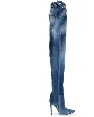 DSquared² Overknee-Stiefel Aus Denim Mit Absatz - Blau