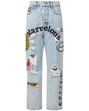 Philipp Plein Denim Broek Losse Pasvorm - Blauw