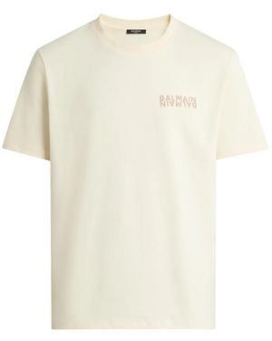 Balmain Tops ,Katoen Mirror T-Shirt - Naturel