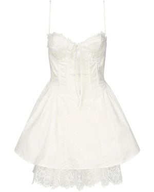 For Love & Lemons Weiße Spitzen Popeline Kleid Ausgestellter Rock