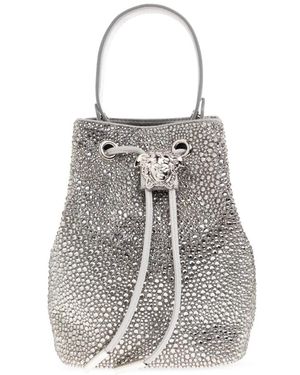 Versace La Medusa Embellished Satin Mini Bucket Bag - Grau