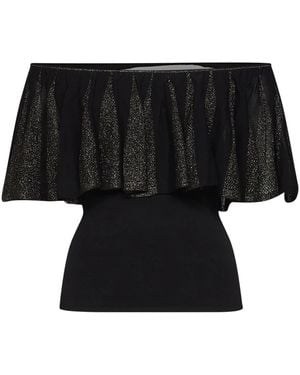 Zimmermann Overhemden ,Zwart ,Nylon Valiant Ruffled Metallic-Knit Top