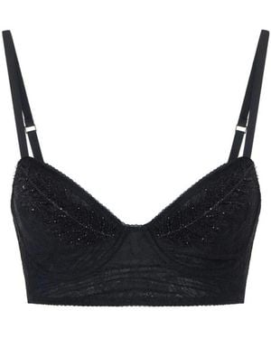 Elisabetta Franchi Lace Bh Met Geborduurde Veren - Zwart