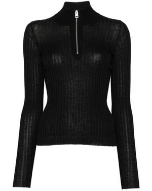 Mrz Zwarte Geribbelde Kasjmier-Zijde Trui