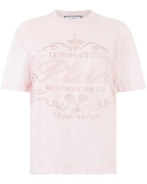 Philipp Plein Tops ,Roze ,Katoen Washed Fit T-Shirt Tennis Club