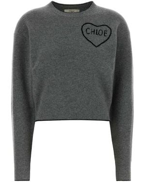 Chloé Herz Logo Strickpullover - Grau