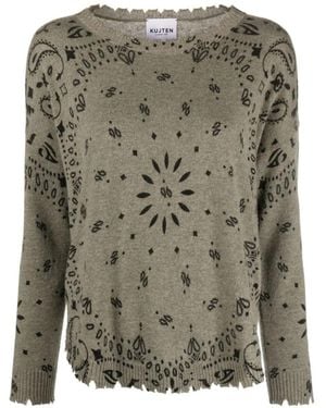 Kujten Kaschmir Bandana Intarsia Strickpullover - Grün