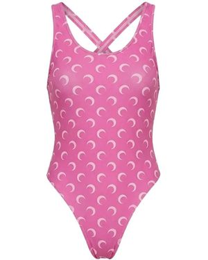 Marine Serre Second Skin Moon Printed Jersey Einteiliger Badeanzug - Pink