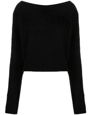 Balmain Off-shoulder-pullover mit bürstenstruktur - Schwarz