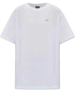 EA7 Tops ,Wit ,Katoen Logo Patch T-Shirt