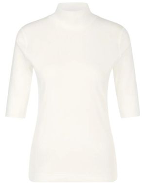 Marc Cain T-Shirt Met Opstaande Kraag Van Ribstof - Wit