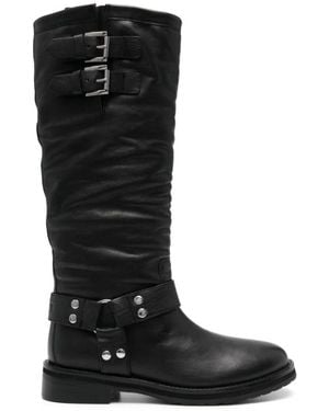 Twinset Schwarze lederstiefel bis zur mitte der wade