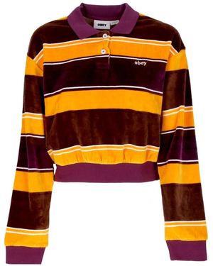 Obey Gestreiftes Chenille Langarm-Polo - Orange