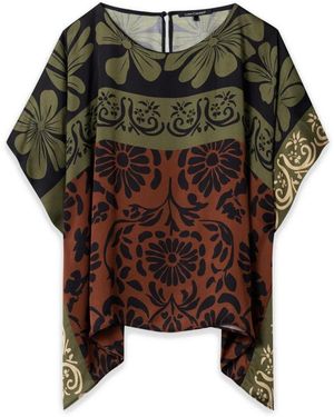 Luisa Cerano Cape Blouse Met Bladprint - Groen