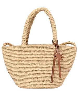 Manebí Elegante Straw Tote Met Palm Detail - Naturel