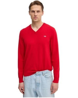 GANT Klassischer V-Ausschnitt Pullover Aus Baumwolle - Rot