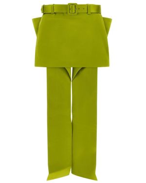 Self-Portrait Satin Strik Mini Rok - Groen