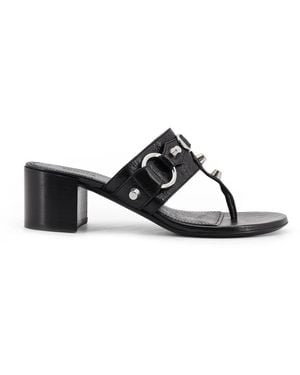 Balenciaga City Tong Leren Sandalen Met Hak - Zwart