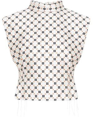 Lanvin Mouwloze Top Met Hoge Hals En Print - Wit