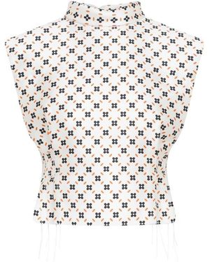 Lanvin Mouwloze Top Met Hoge Hals En Print - Wit