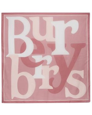 Burberry Lettering Logo Katoen Zijde Sjaal - Roze